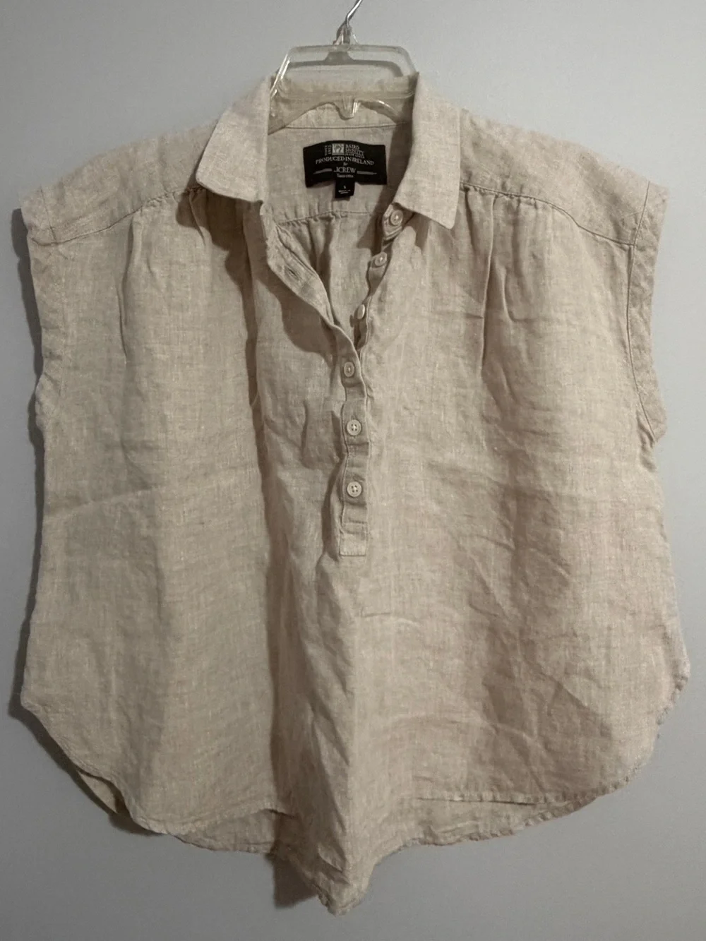 J. Crew X Baird McNutt Sleeveless Linen Buttoned Polo in Natural Beige